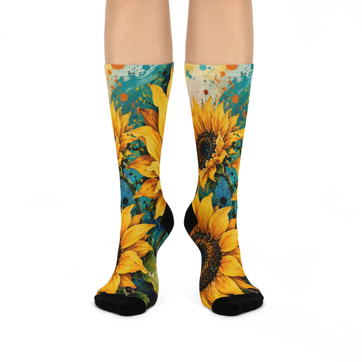 Sunflower Art Crew Socks — Vibrant Floral Cushioned Socks