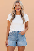 Acid Wash Denim Raw Hem Shorts