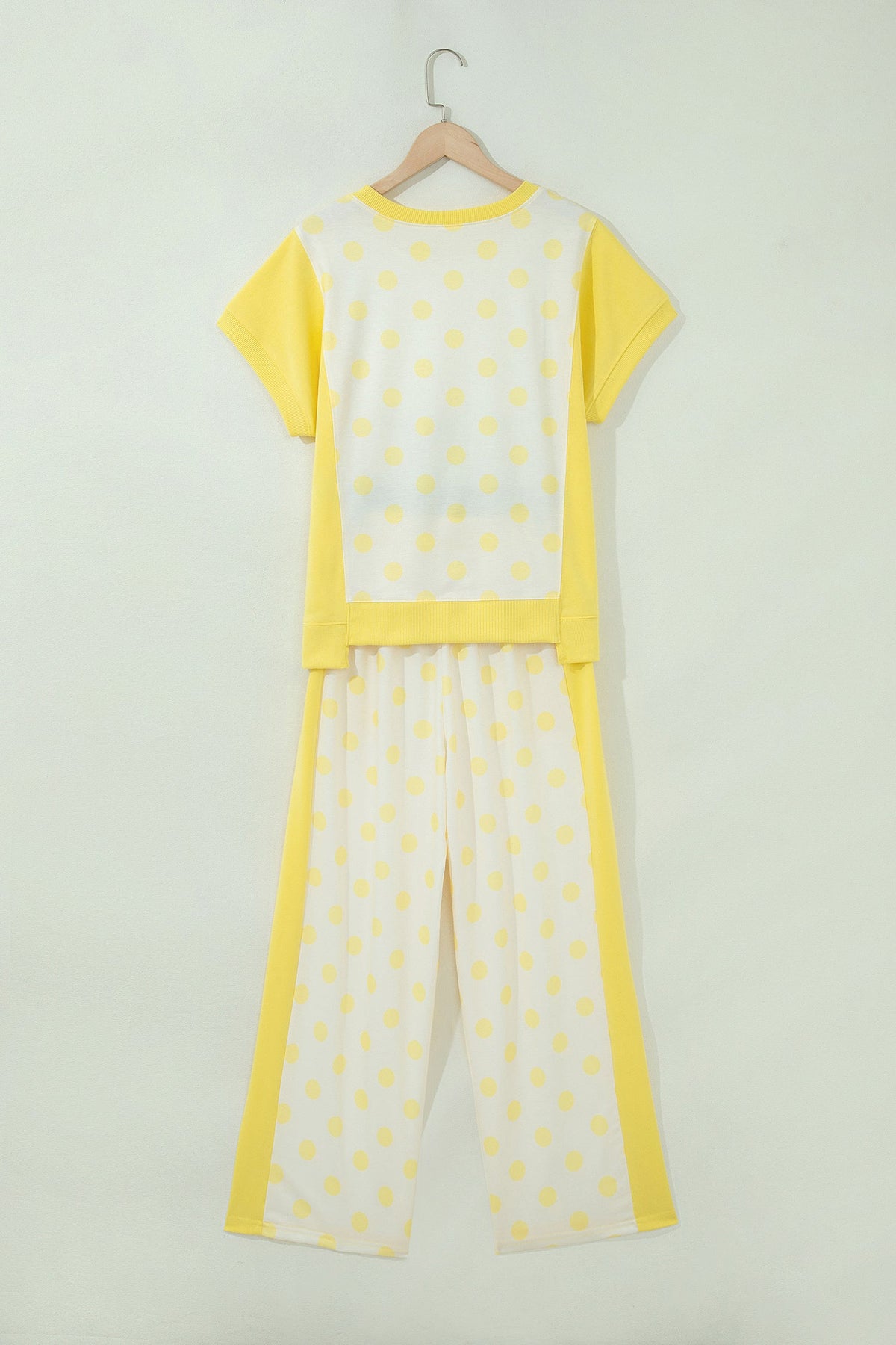 Polka Dot Colorblock Patchwork Top and Wide Leg Pants Set