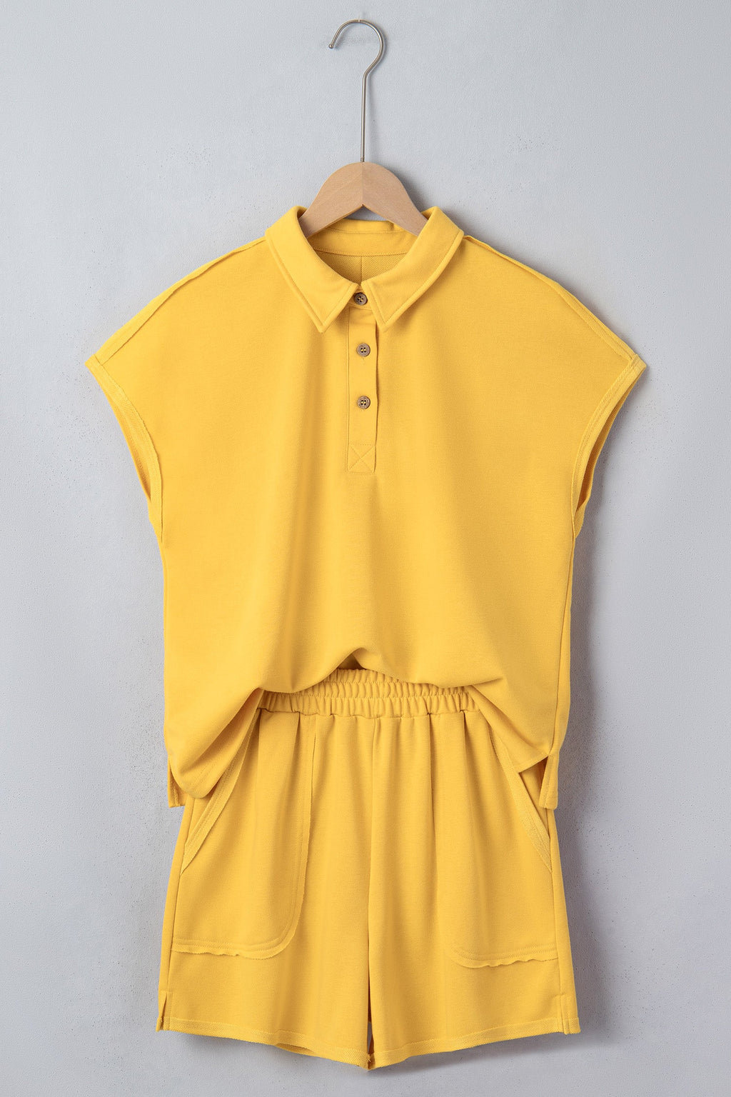 Solid Polo Tee & Elastic Waist Short Set