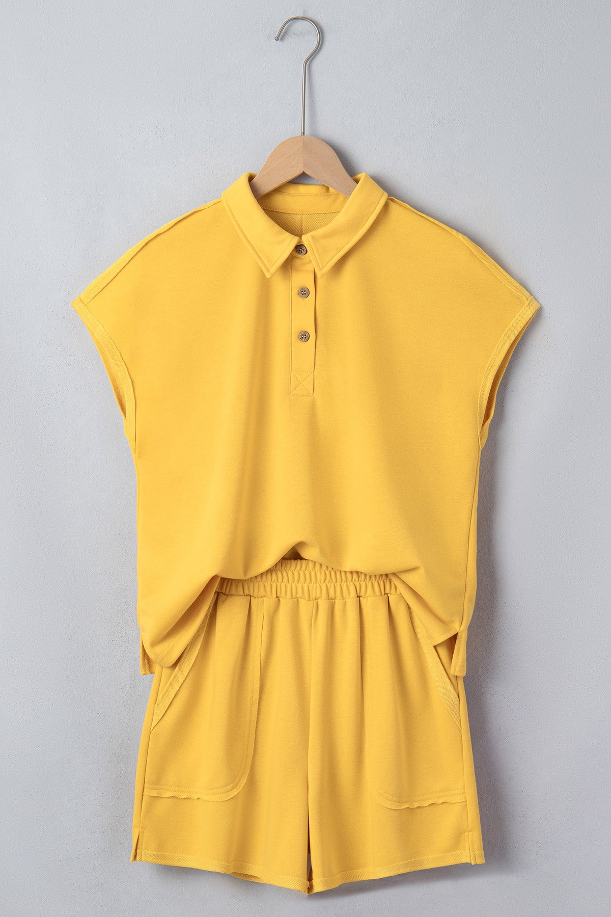 Solid Polo Tee & Elastic Waist Short Set