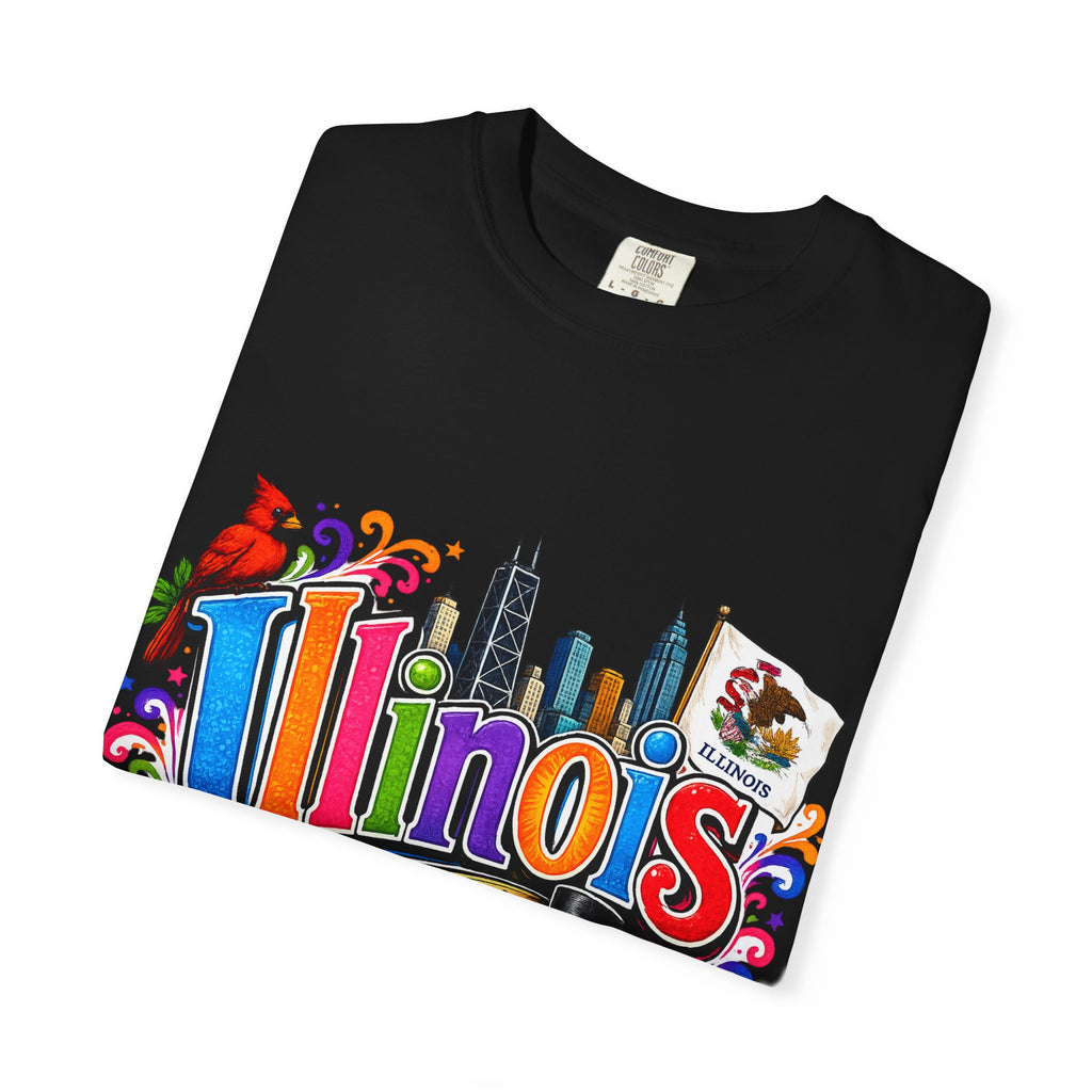 Illinois state skyline tee | Illinois T-shirt with cardinal and state flag