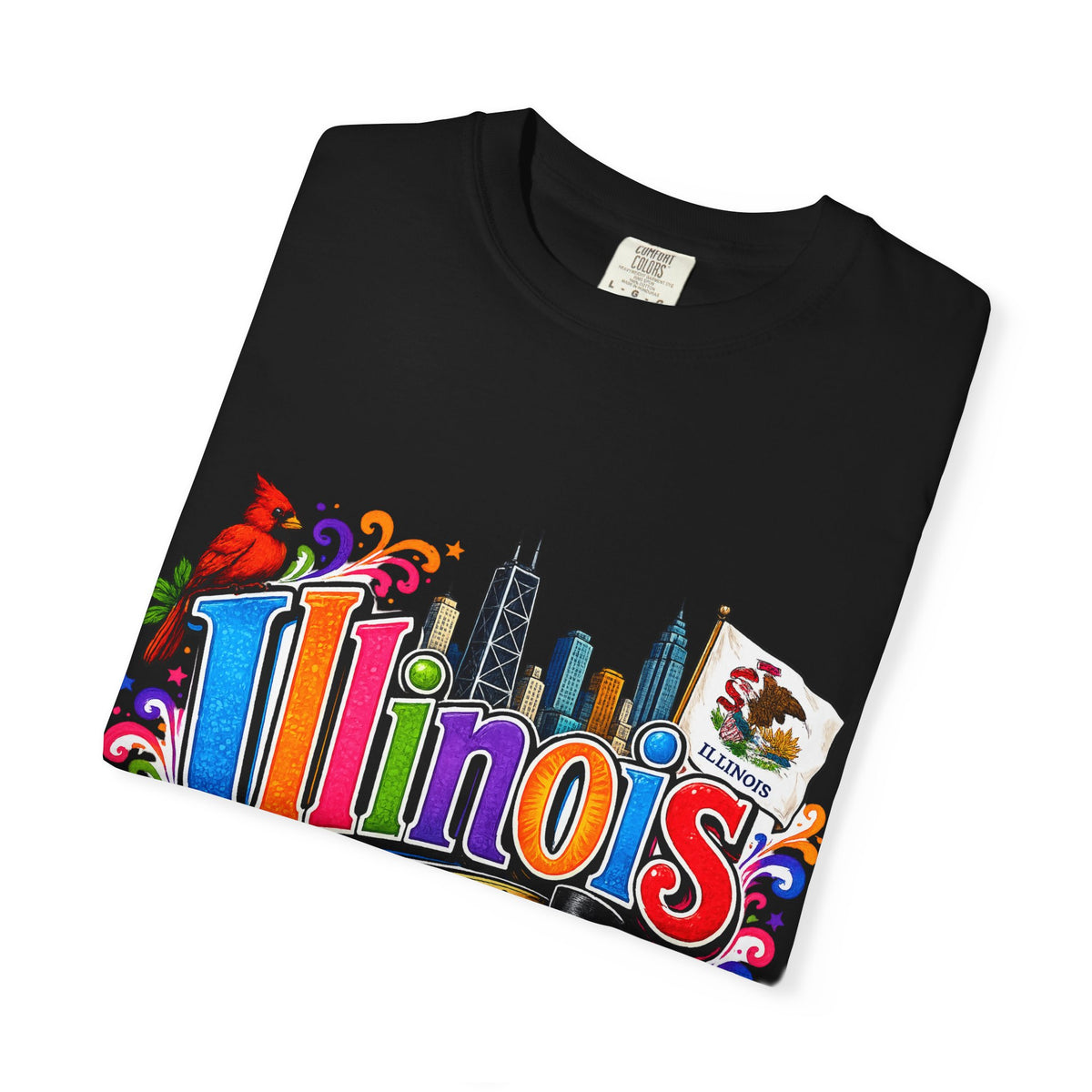Illinois state skyline tee | Illinois T-shirt with cardinal and state flag