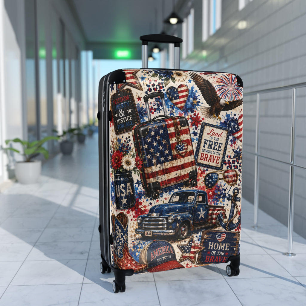 Patriotic 'Land of the Free, Home of the Brave' Carry-On Suitcase
