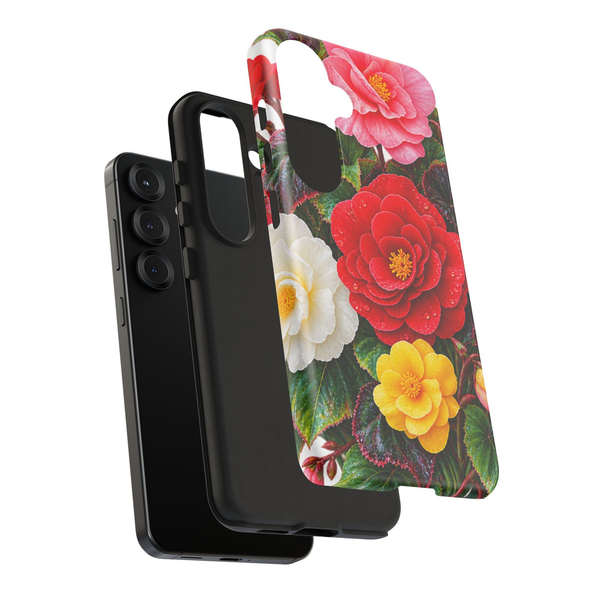 Floral Begonia Phone Case — Vibrant Red, Pink & Yellow Blossom Protective Cover