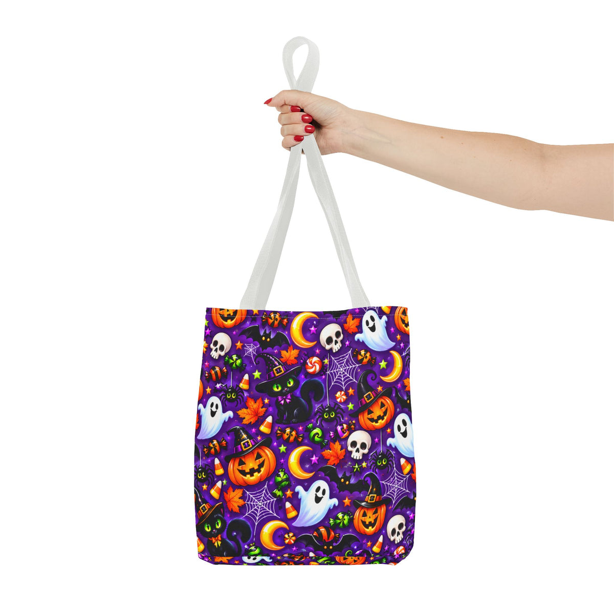 Halloween Pattern Tote Bag — Cute Ghosts, Pumpkins & Skulls All-Over Print