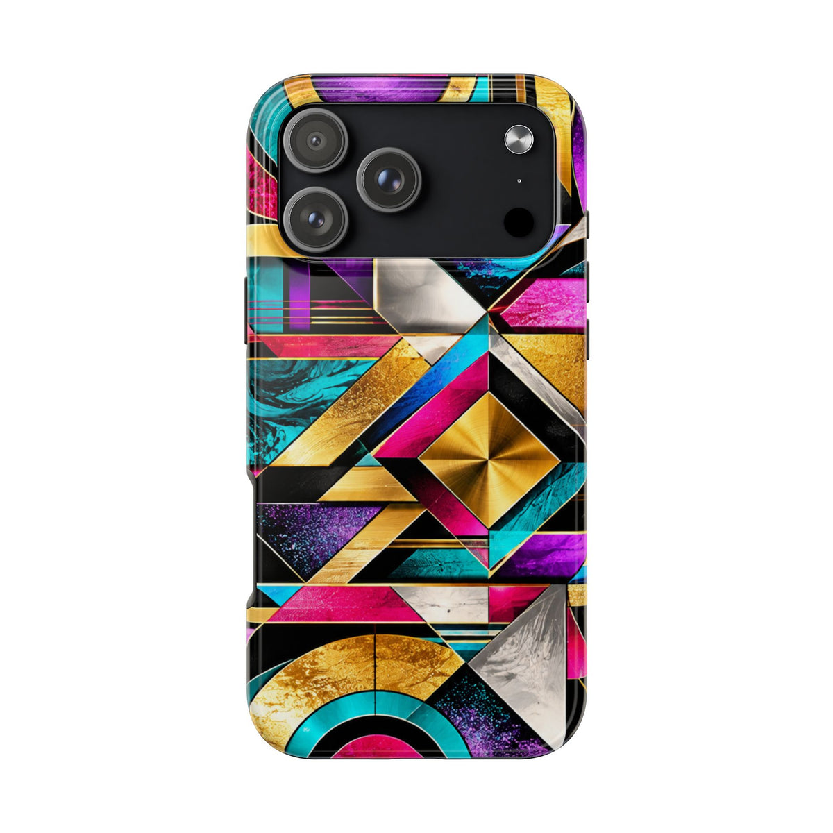 Geometric Art Deco Tough Phone Case — Vibrant Gold, Teal & Magenta Pattern