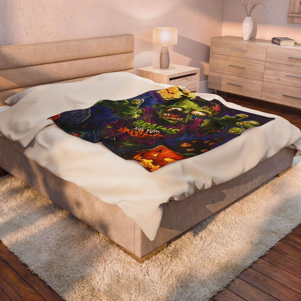 Zombie Plush Blanket – "Brains Are For Dessert!" Halloween Velveteen Throw