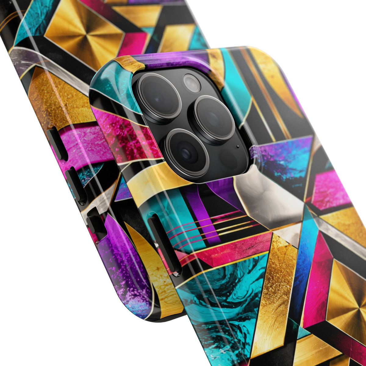 Geometric Art Deco Tough Phone Case — Vibrant Gold, Teal & Magenta Pattern