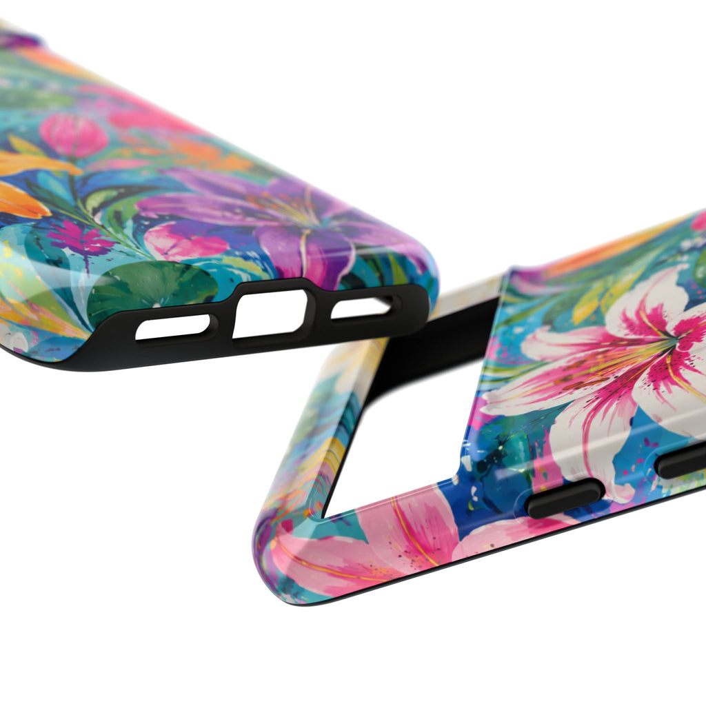 Floral Lily Tough Phone Case — Colorful Tropical Flower Protective Cover