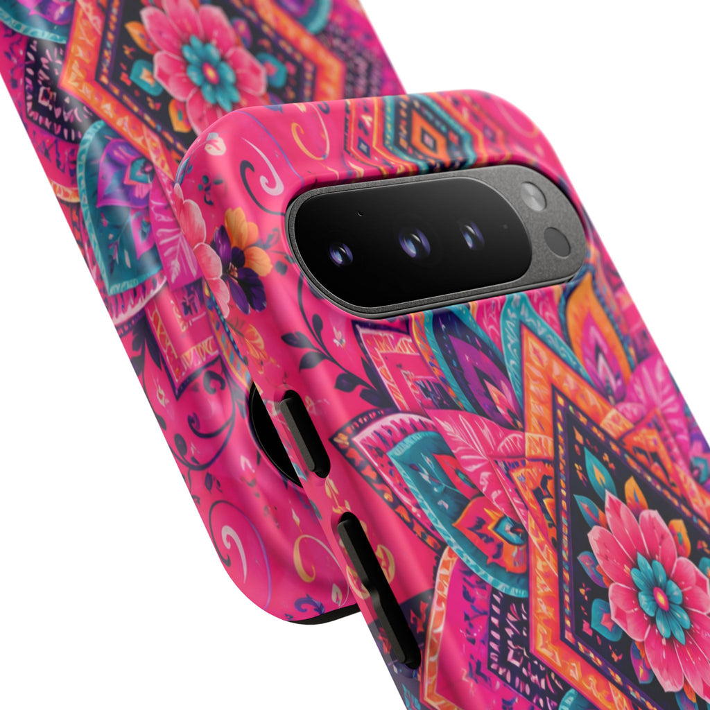 Floral Mandala Tough Phone Case — Pink Boho Protective Cover