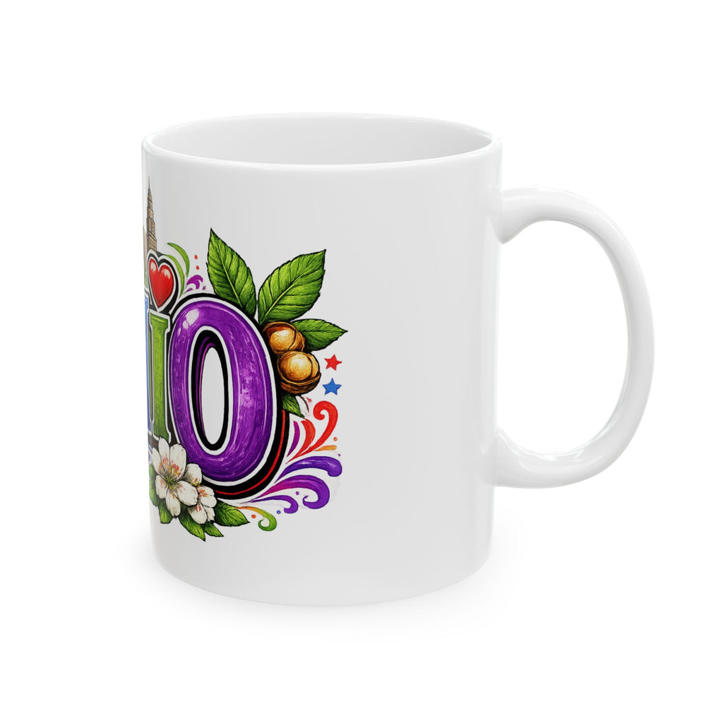Ohio Letter Art Mug | State Skyline, Heart & Floral Ceramic Mug