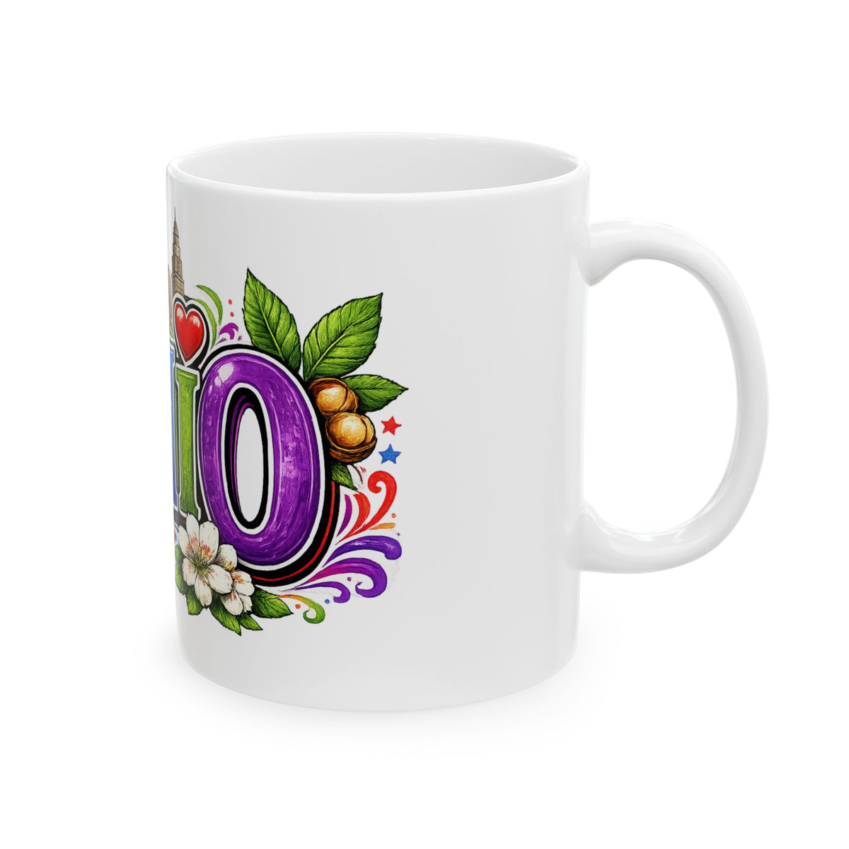 Ohio Letter Art Mug | State Skyline, Heart & Floral Ceramic Mug