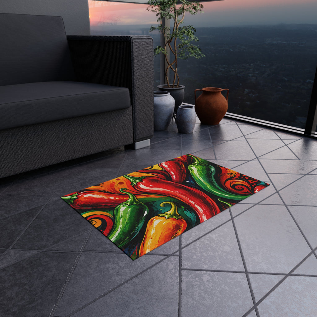 Fiery Chili Pepper Outdoor Rug — Colorful Southwestern Patio Mat