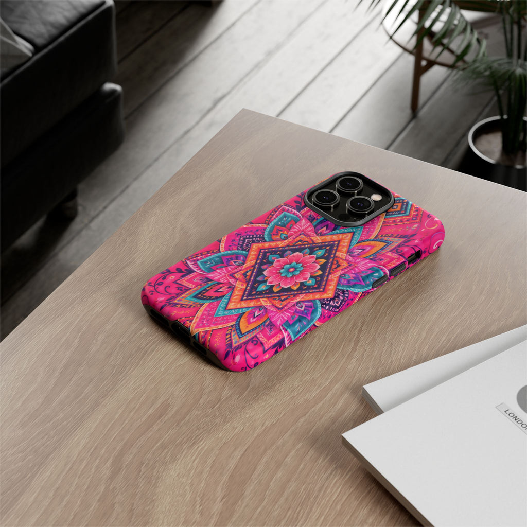 Floral Mandala Tough Phone Case — Pink Boho Protective Cover