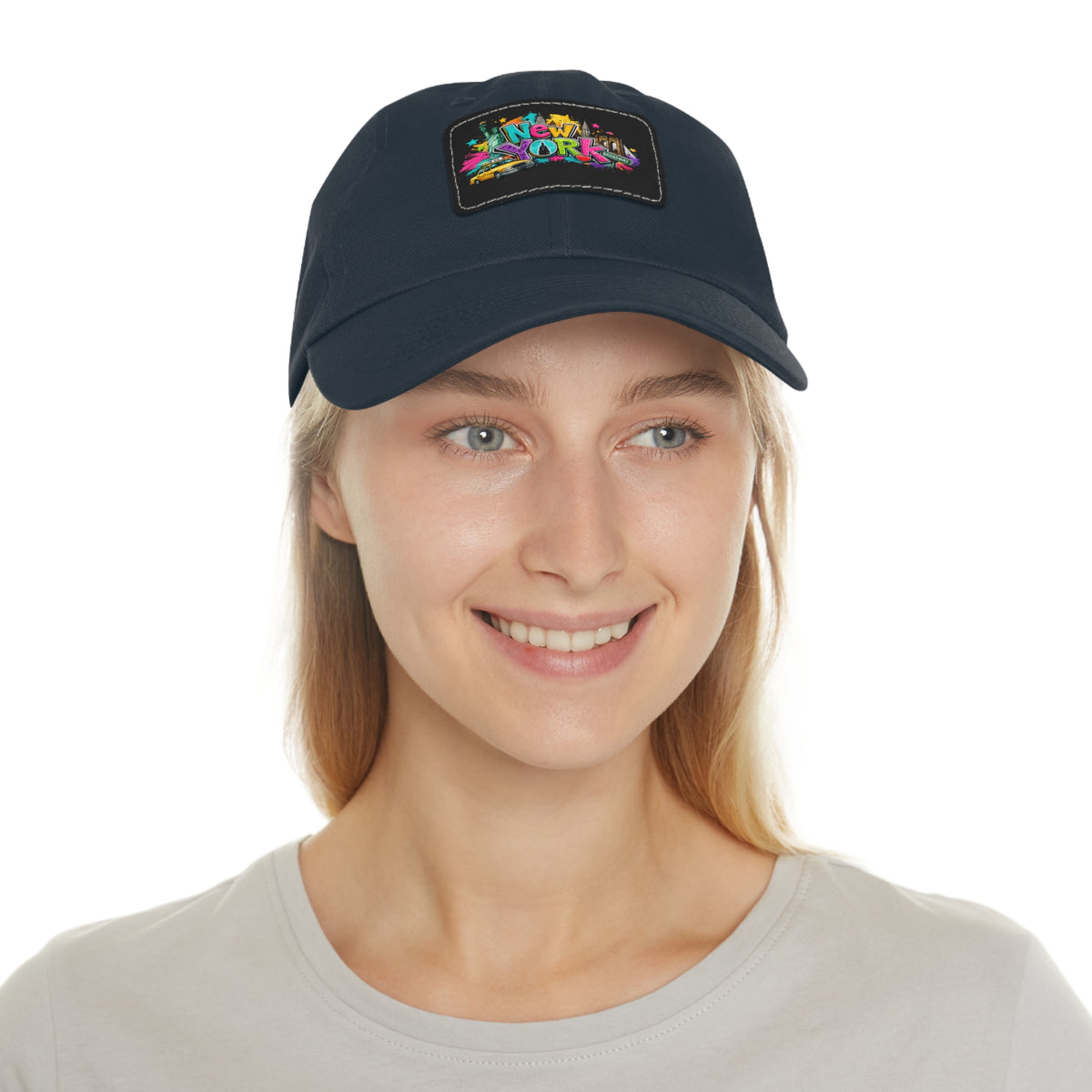 New York Graffiti Leather Patch Dad Hat | City Skyline