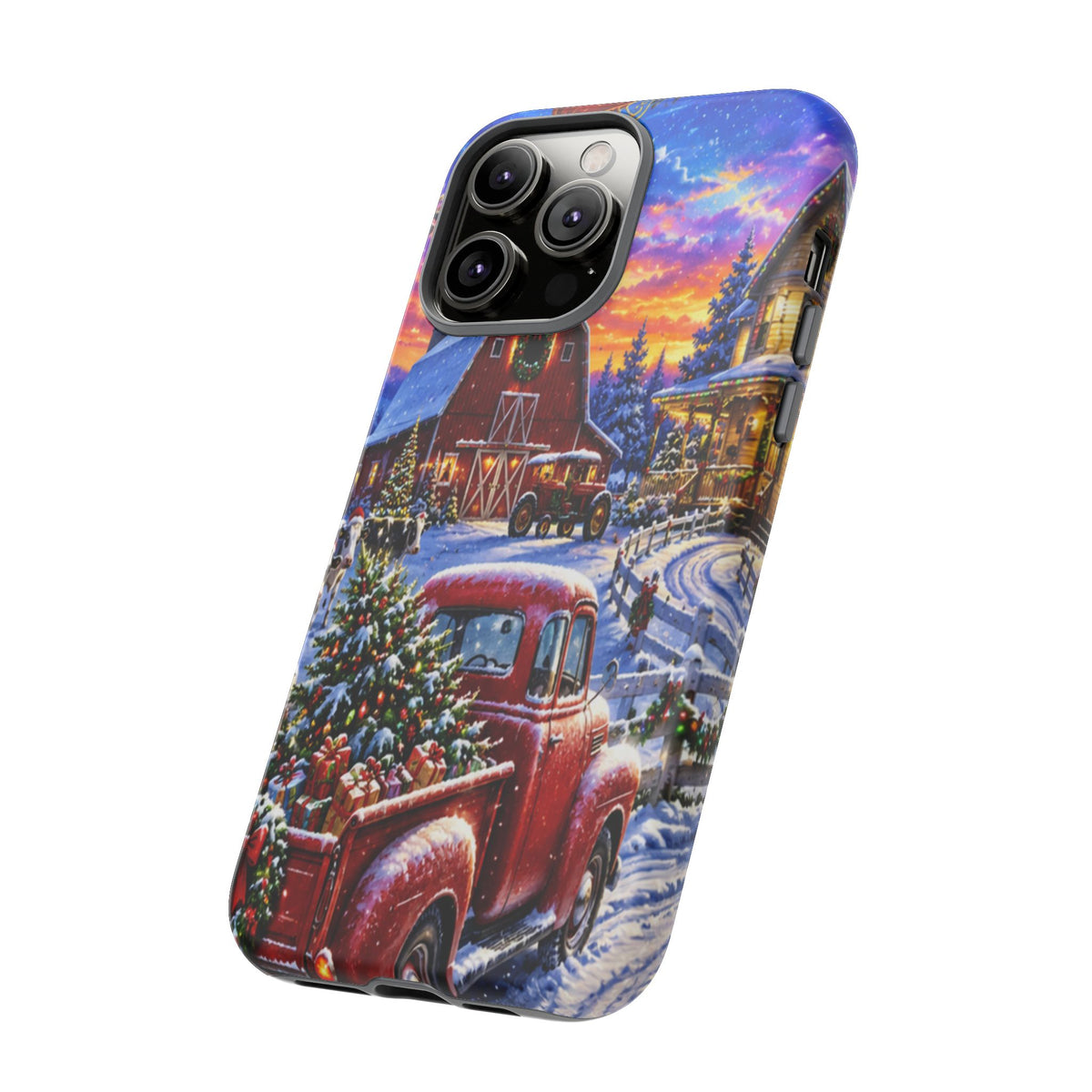 Christmas Farm Phone Case — Vintage Red Truck in Snowy Holiday Scene
