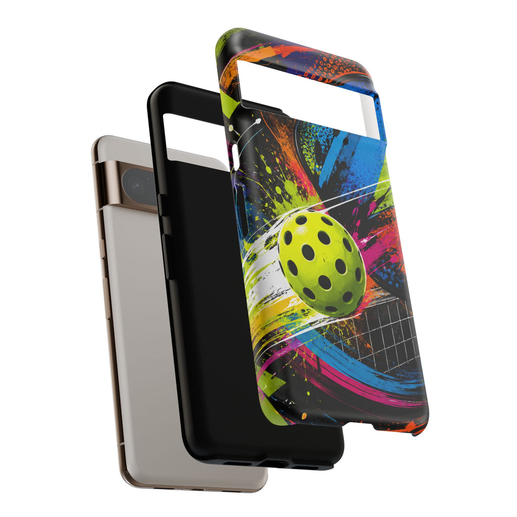 Pickleball Phone Case – Neon Paddle & Ball Splash Tough Case