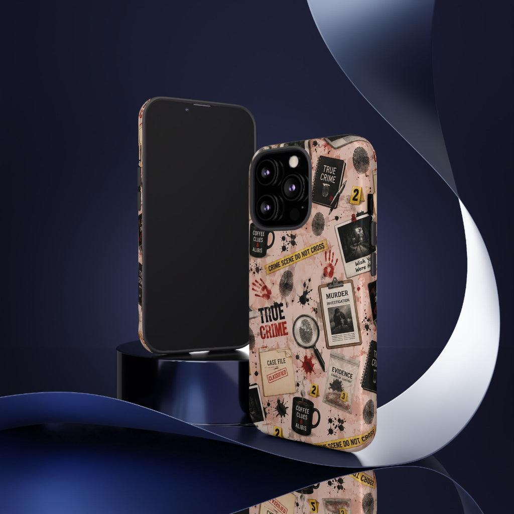 True Crime Pattern Phone Case – Detective Evidence, Crime Scene Tape & 'True Crime' Design