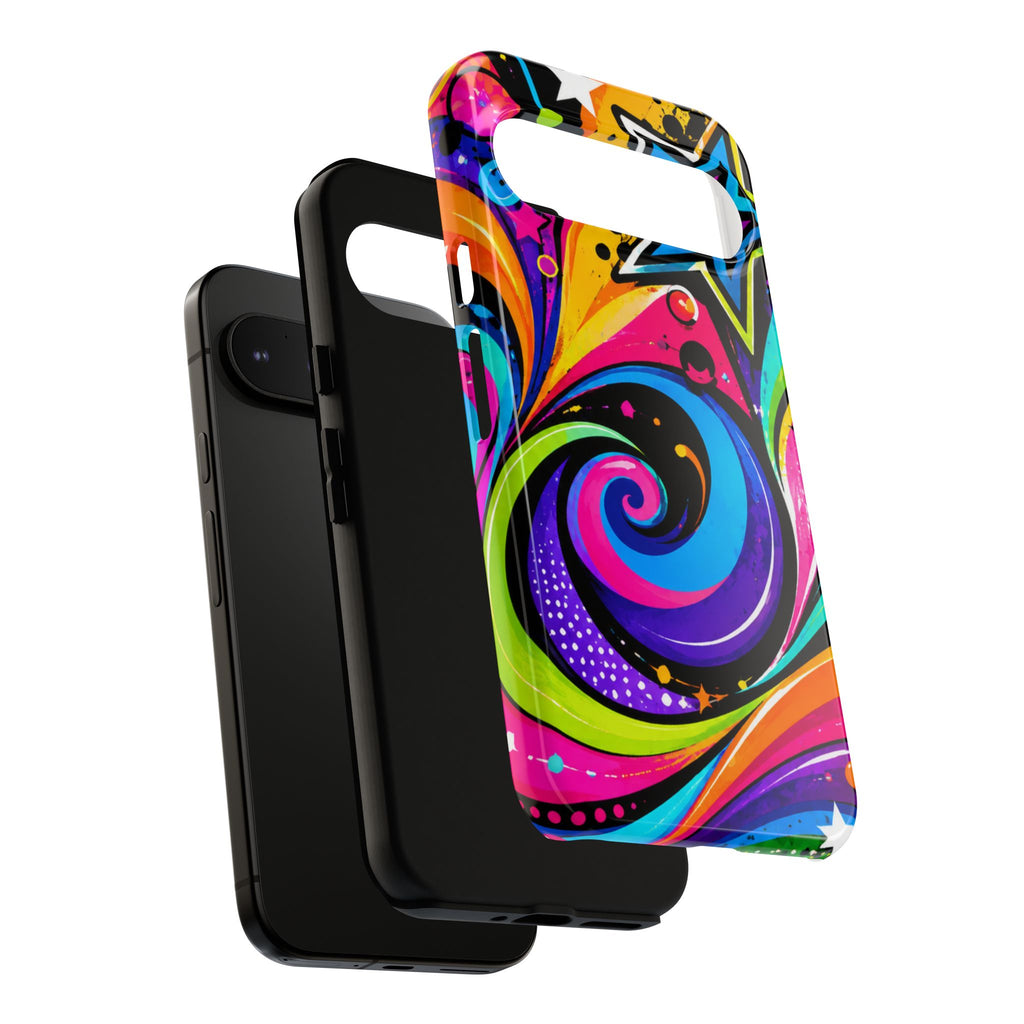 Psychedelic Swirl Phone Case — Bold Retro Stars & Neon Pop Art Tough Case