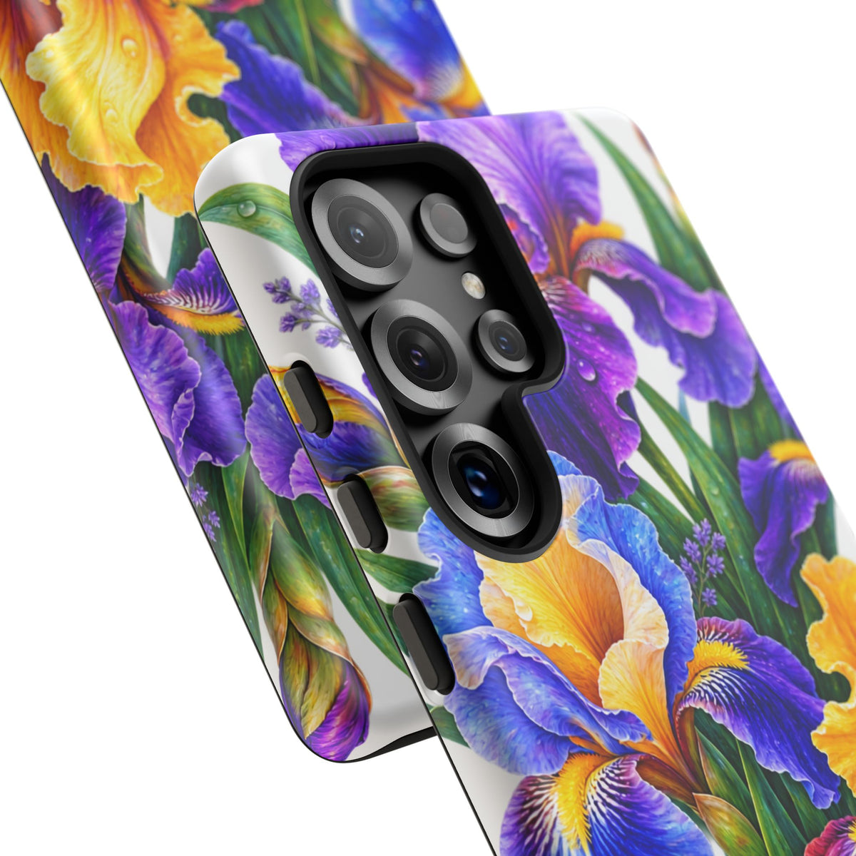 Floral Iris Tough Phone Case — Colorful Watercolor Iris Protective Cover