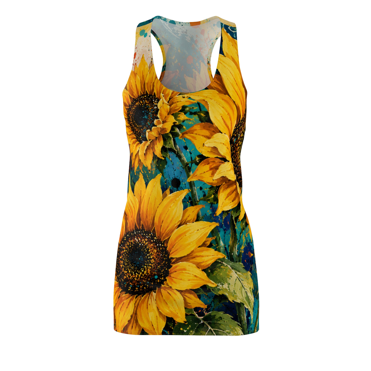 Sunflower Splash Racerback Dress – Vibrant All-Over Floral Print