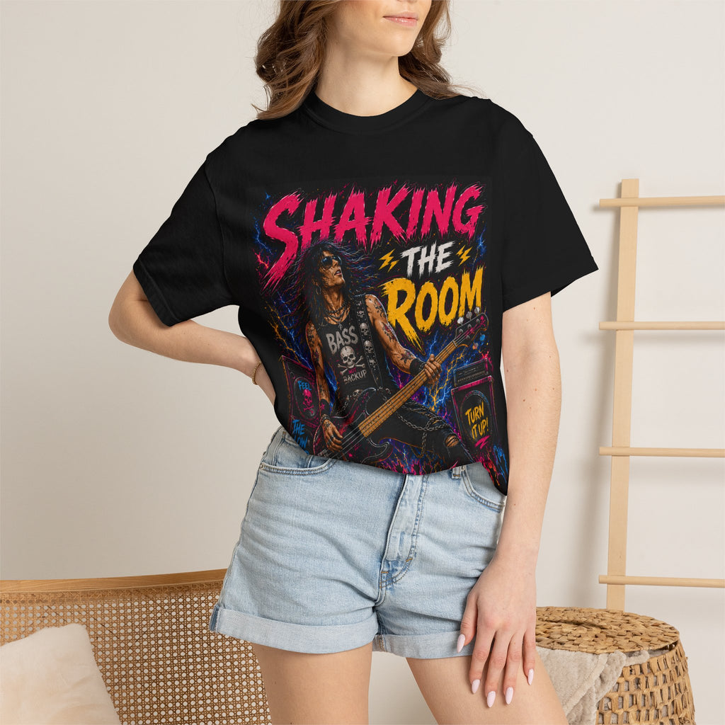 Shaking the Room Bass Player T-shirt | Retro Neon Rock Tee