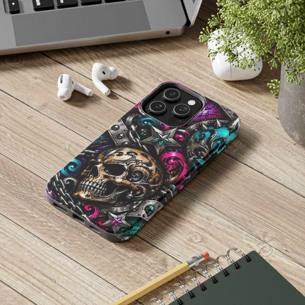 Skull & Stars Tough Phone Case | Colorful Gothic Skull Phone Case