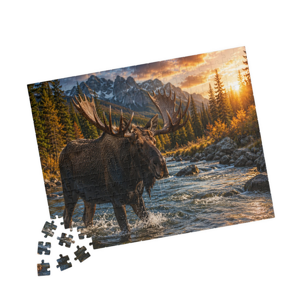 Moose River Sunset Puzzle — Scenic Nature Jigsaw (110–1014 pc)