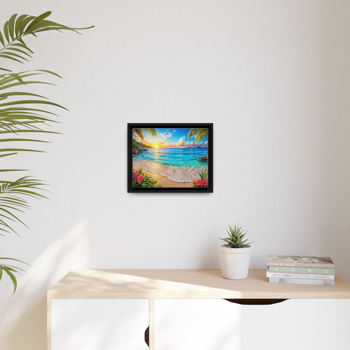 Framed Beach Sunset Matte Canvas Wall Art — Tropical Ocean Sunrise Decor