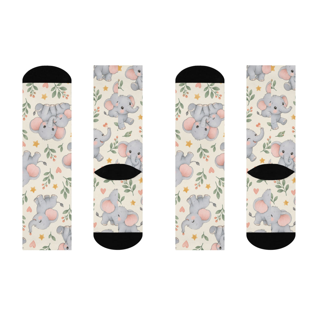 Cute Baby Elephant Pattern Crew Socks — Cushioned Novelty Socks for Kids & New Moms