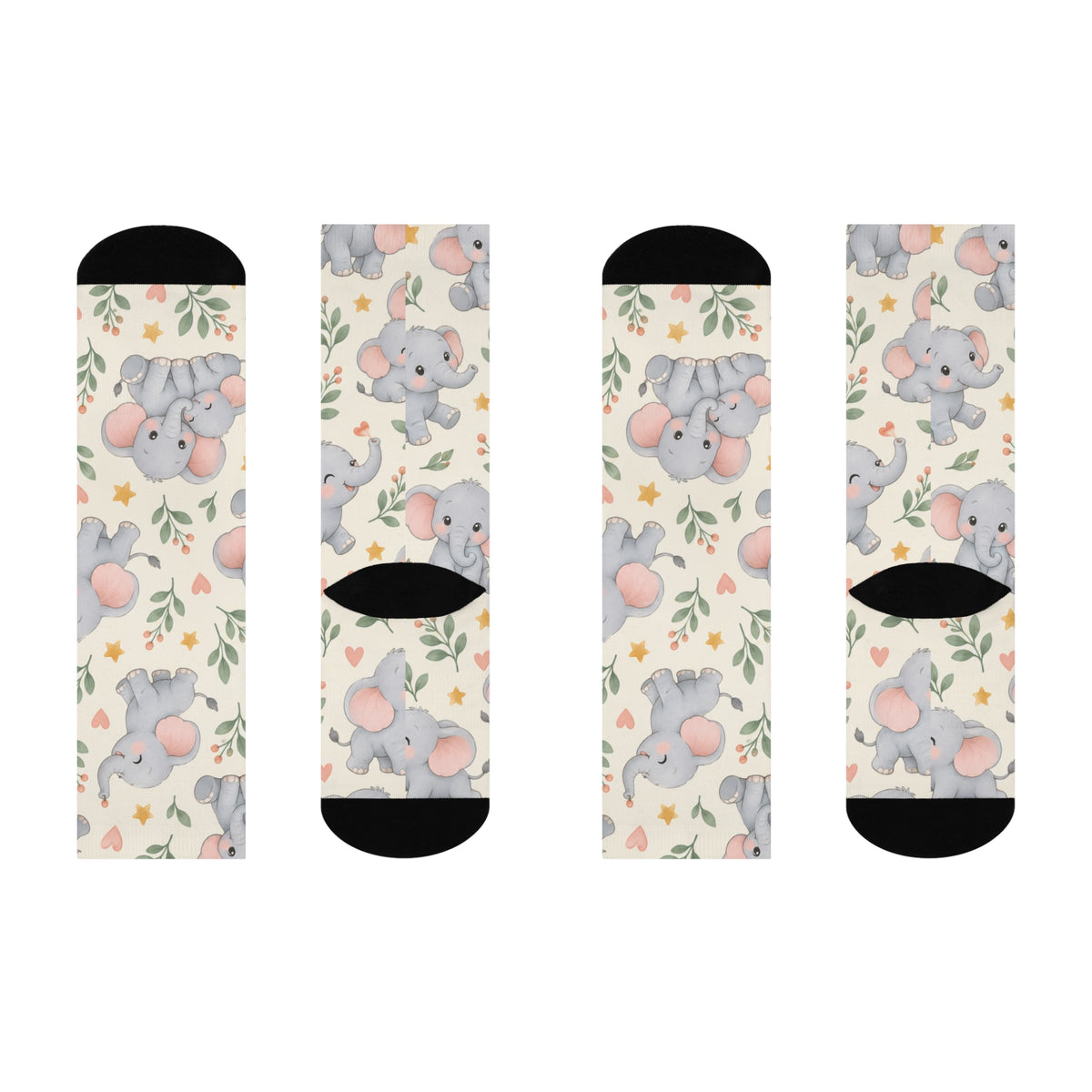 Cute Baby Elephant Pattern Crew Socks — Cushioned Novelty Socks for Kids & New Moms