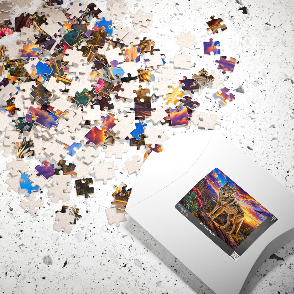 Coyote Sunset Landscape Puzzle — Desert Wildlife Jigsaw (110/252/520/1014 pcs)