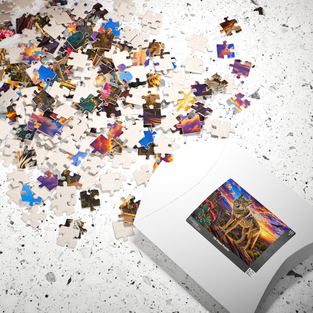 Coyote Sunset Landscape Puzzle — Desert Wildlife Jigsaw (110/252/520/1014 pcs)