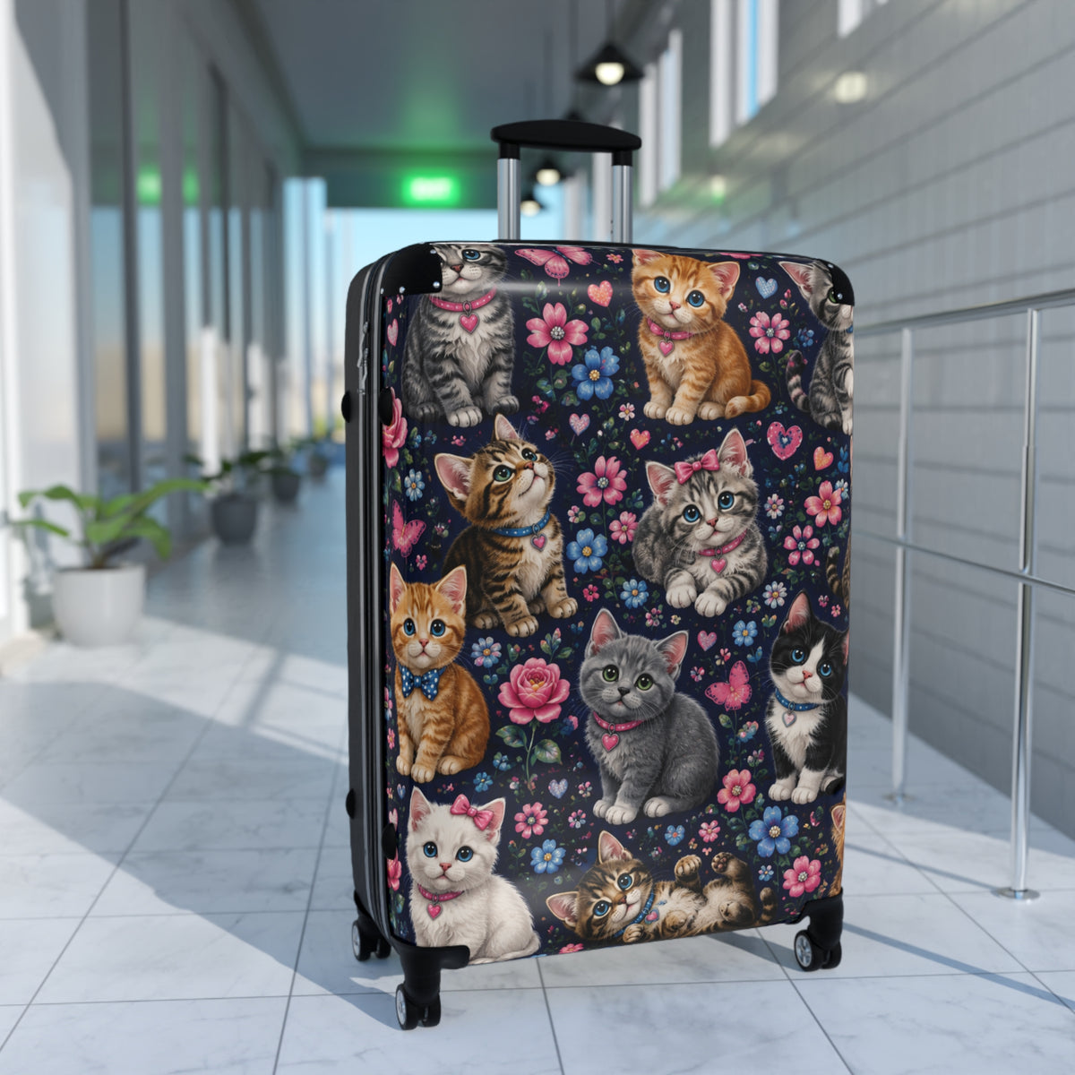 Cute Cats Carry-On Suitcase — Floral Kitten Travel Luggage