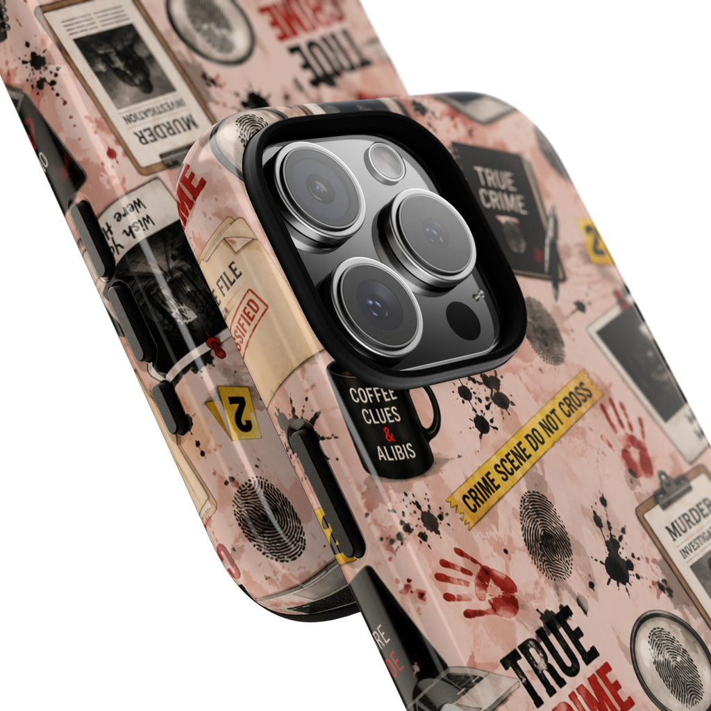 True Crime Pattern Phone Case – Detective Evidence, Crime Scene Tape & 'True Crime' Design