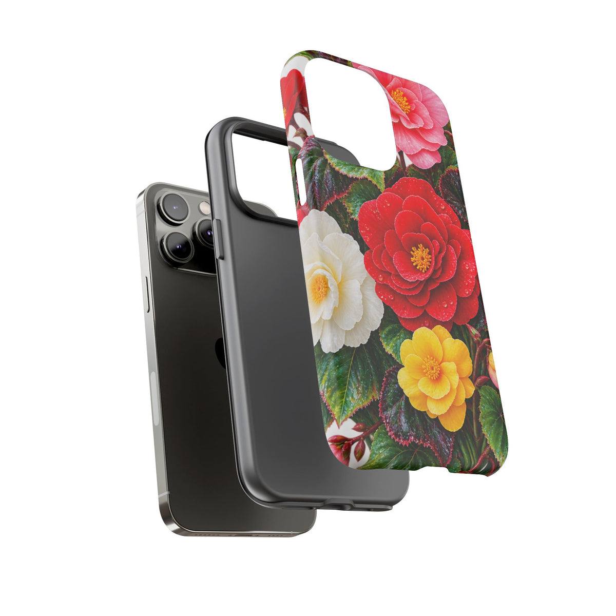 Floral Begonia Phone Case — Vibrant Red, Pink & Yellow Blossom Protective Cover
