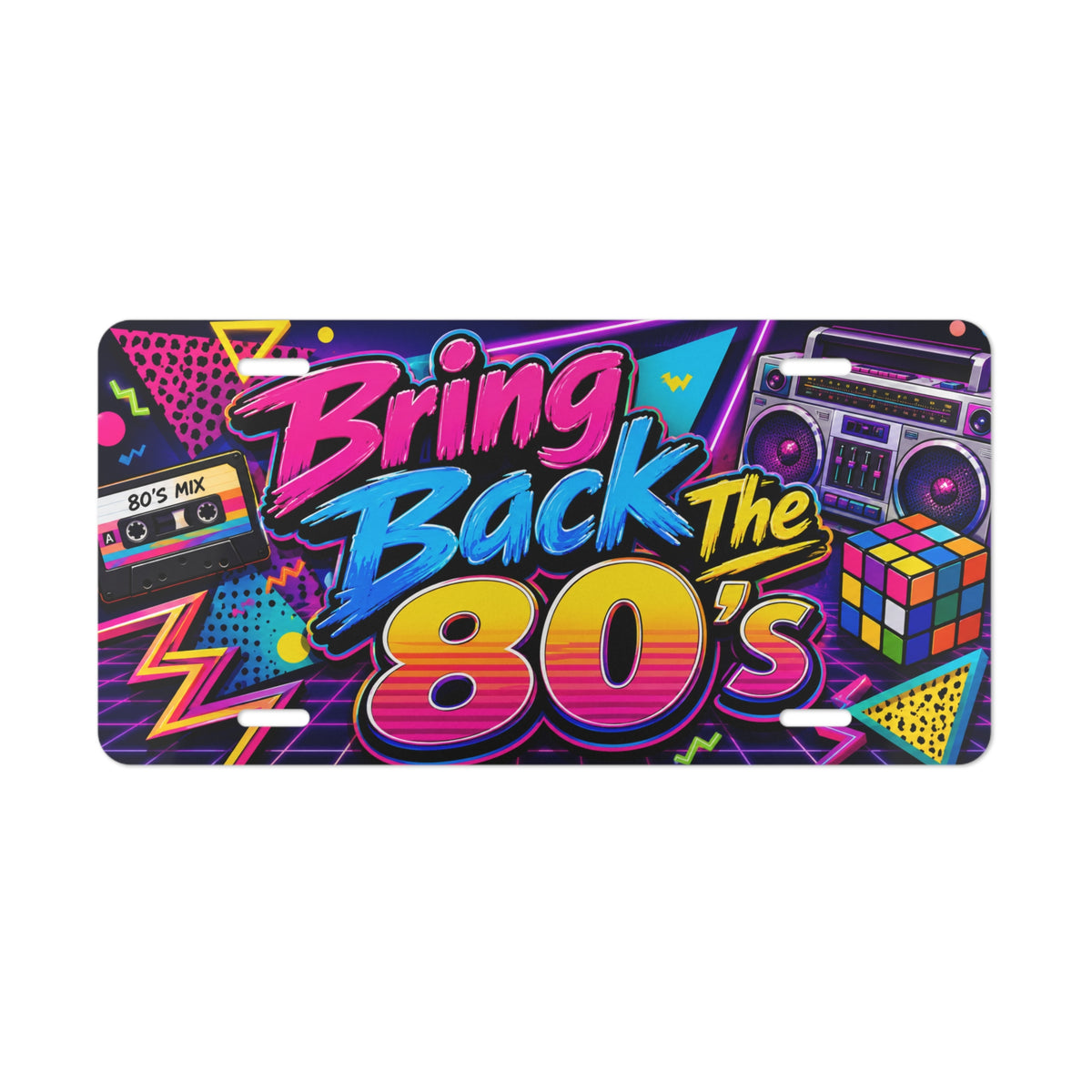 Bring Back the 80s Vanity Plate | Retro Boombox Rubik's Cube License Plate