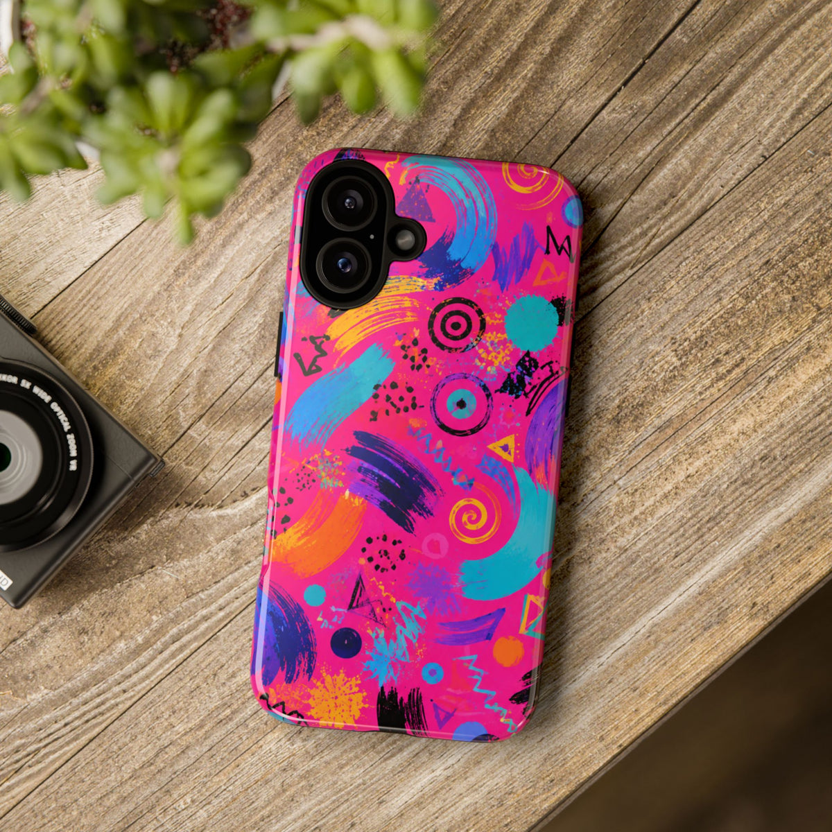 Neon Retro Abstract Tough Phone Case — 80s Brushstroke Pattern