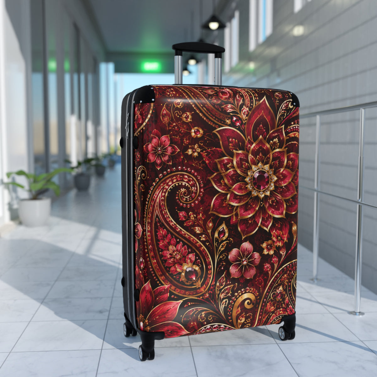 Floral Paisley Carry-On Suitcase – Red Boho Travel Luggage