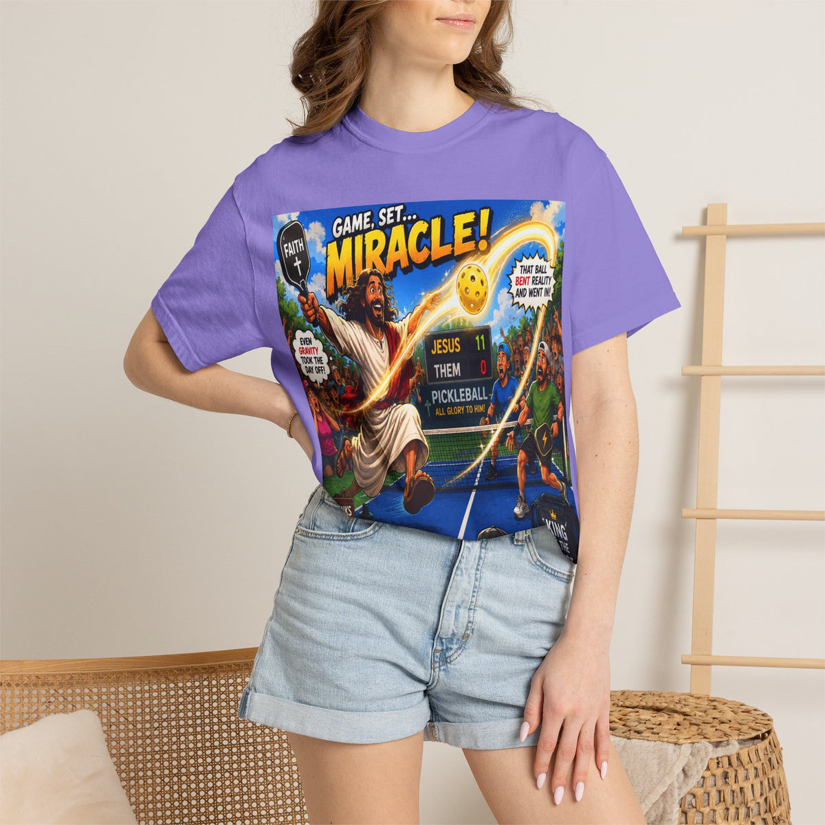 Game, Set, Miracle! Jesus Pickleball Graphic T-Shirt