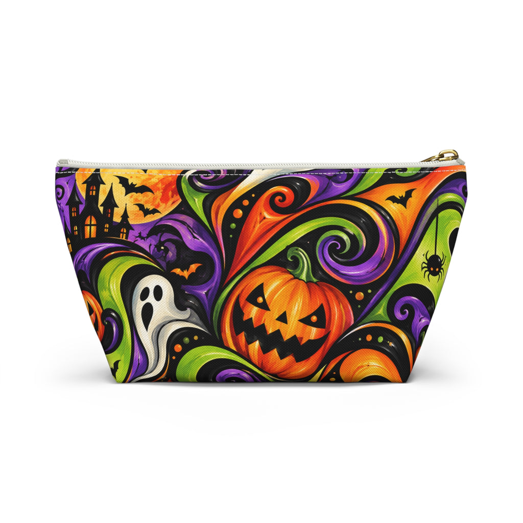 Halloween Pumpkin Ghost Makeup Bag — Spooky Halloween Accessory Pouch