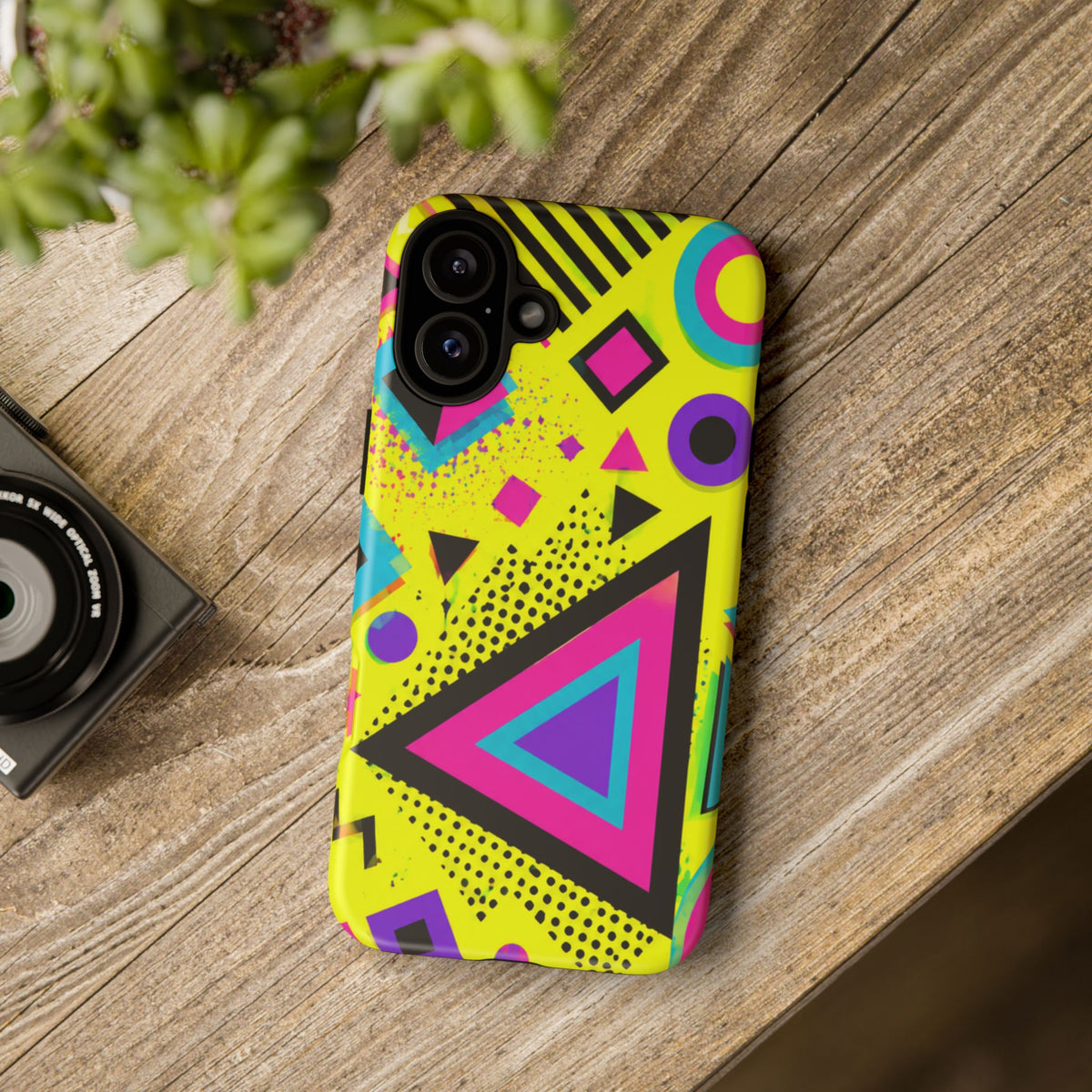 Retro 80s Geometric Phone Case — Neon Memphis Triangle Design