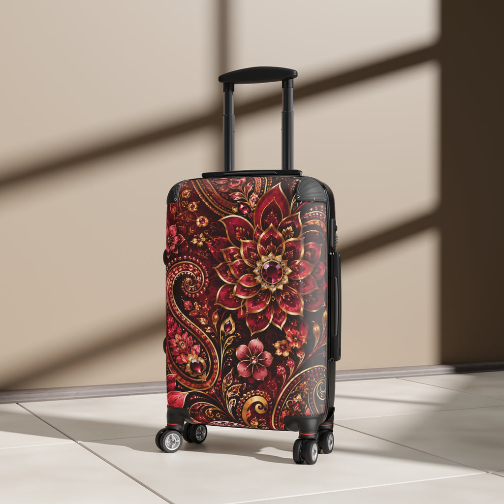 Floral Paisley Carry-On Suitcase – Red Boho Travel Luggage