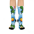 Blue Daisy Crew Socks — Floral Cushioned Socks for Women & Men