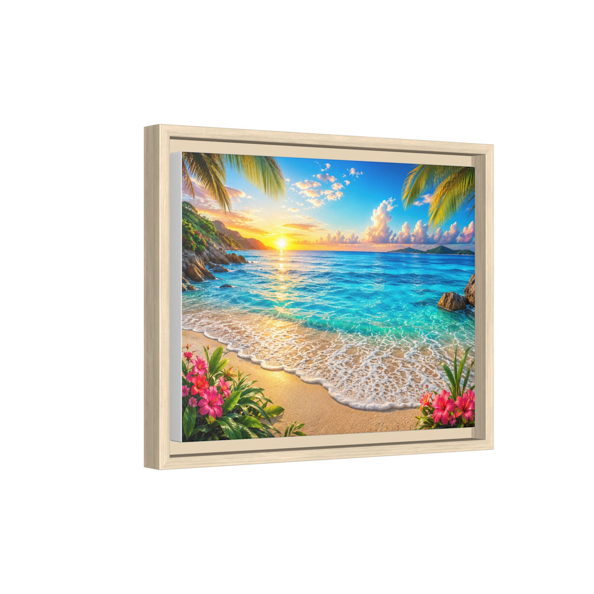 Framed Beach Sunset Matte Canvas Wall Art — Tropical Ocean Sunrise Decor