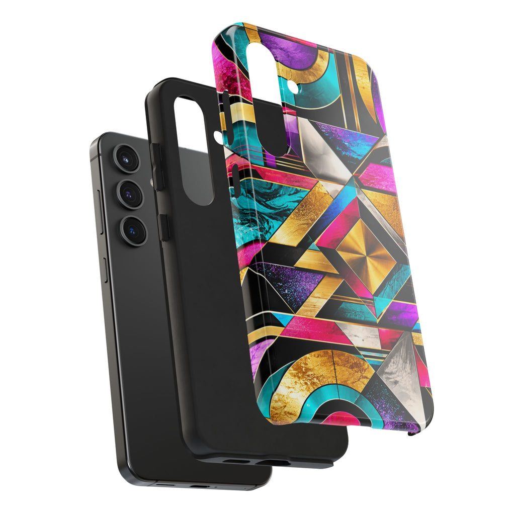 Geometric Art Deco Tough Phone Case — Vibrant Gold, Teal & Magenta Pattern