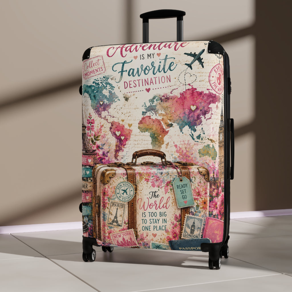 Adventure Is My Favorite Destination Suitcase — Vintage World Map Carry-On