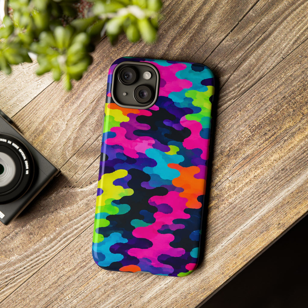Neon Camo Tough Phone Case — Bright Rainbow Protective iPhone Cover