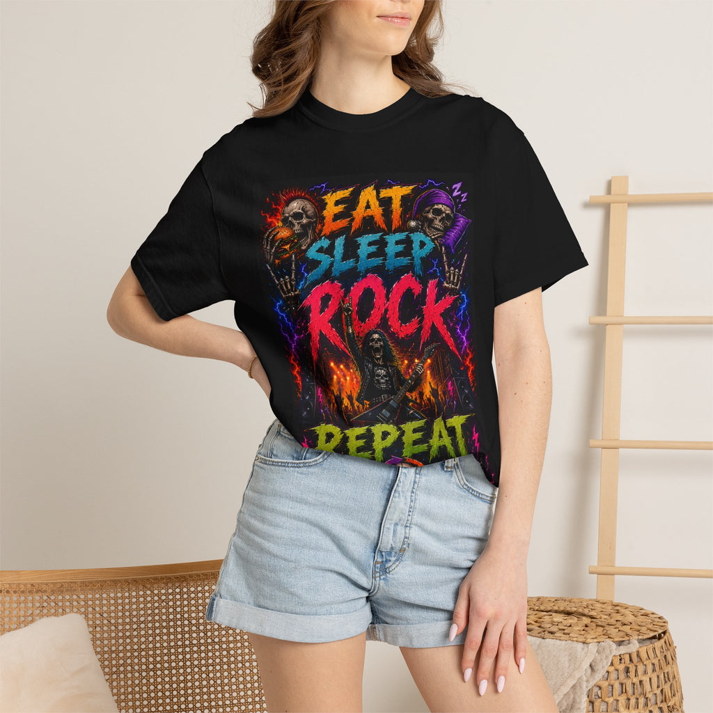 Eat Sleep Rock Repeat T-shirt | Skull Flames Graphic Tee